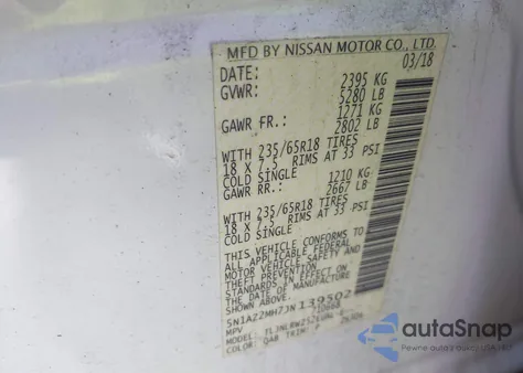 2018 Nissan Murano Sl из США, поврежденный, VIN 5N1AZ2MH7JN139502